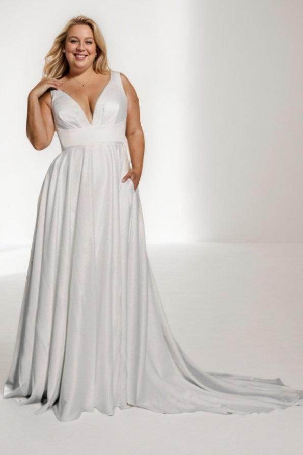 A-Line Court Train Satin Wedding Dress CW3484 - COCOMELODY